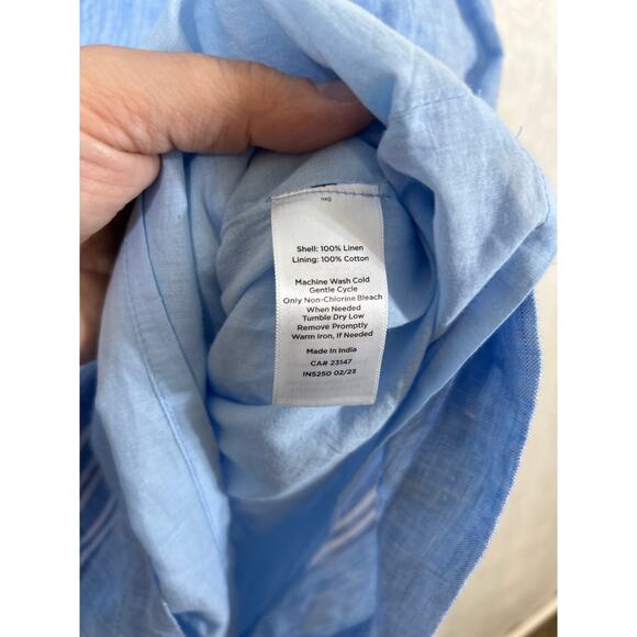 Talbots Dress 14 PETITE Blue Linen Pleated Buttons Stripe Detail Lined - Picture 8 of 10